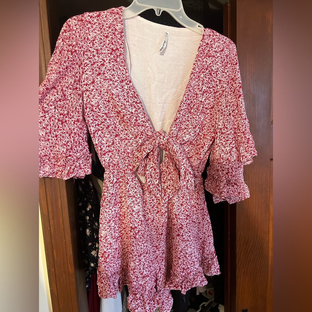 Indikah flower patterned tie front romper
